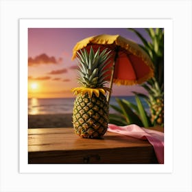 Pineapple On The Beach At Sunset Art Print