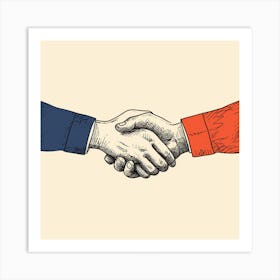 Handshake Drawing Illustration Art Print