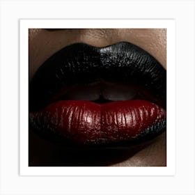 Close Up Of Sealed Black Lips Conveying A Bold And Mysterious Aura Surrounded By An Enigmatic Dark Art Print