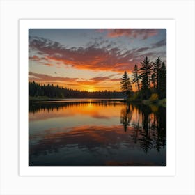 Sunset On The Lake Paintings Art Print 3 Art Print