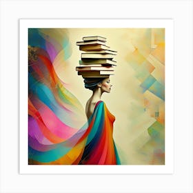 Surreal Beauty in Balance with Books Art Print