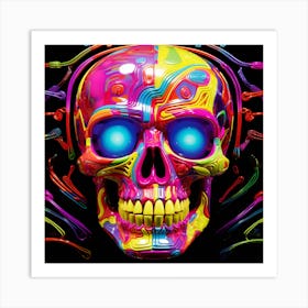 Colorful Skull With Headphones Art Print