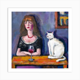 Wine and Cats 3 Art Print