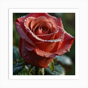 Red Rose With Raindrops Art Print