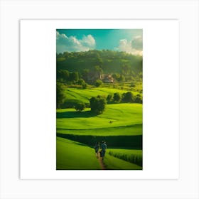 Two People Walking In A Field Art Print