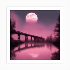 Full Moon Over Bridge Art Print