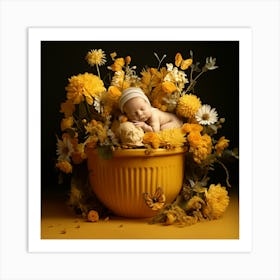 Newborn In A Yellow Flower Pot Art Print