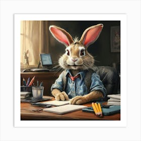 Rabbit At The Desk 4 Art Print