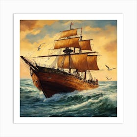 Sailing Ship In Rough Seas Art Print