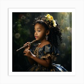 Portrait Of A Little Girl Playing The Flute Art Print