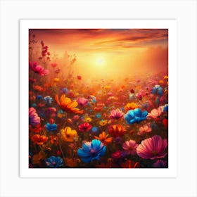 Colorful Flowers At Sunset 1 Art Print