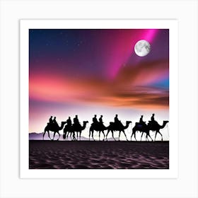 Silhouette Of Camels Art Print