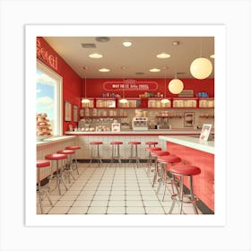 Red Diner Interior Art Print