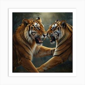 Two Tigers Fighting Art Print