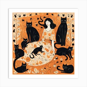 Cat Lady With Cats Art Print