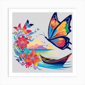 Butterfly And Flowers Art Print