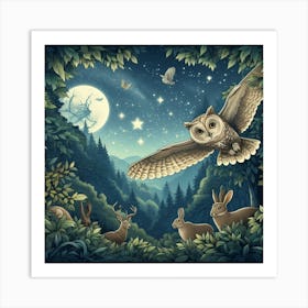 Owl In The Forest 8 Art Print