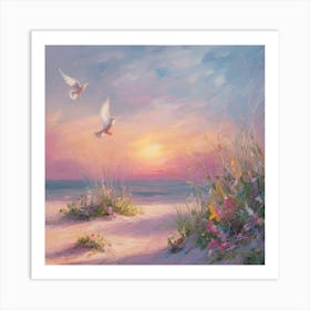 Doves At Sunset 1 Art Print