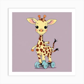 Giraffe On Skateboard 2 Art Print