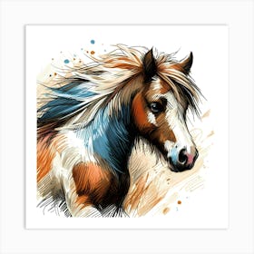 Little Pony In Creative Color Portrait Drawing Art Print