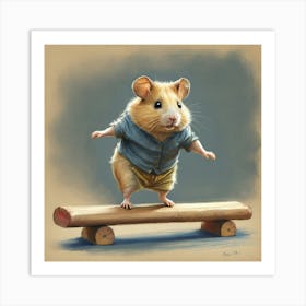 Hamster On A Log Art Print