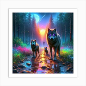 Mystical Forest Wolves Seeking Mushrooms and Crystals 6 Art Print