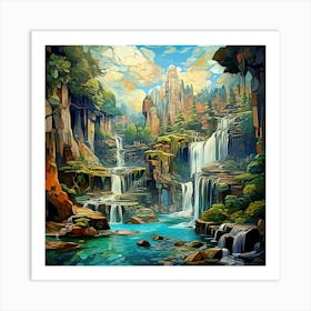 Waterfall Painting 1 Art Print