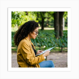 Young African American Woman Using Tablet 2 Art Print