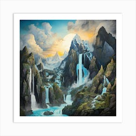 Waterfalls In The Mountains Art Print