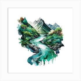 Watercolour Of A River Art Print