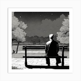 Man Sitting On A Bench 1 Art Print