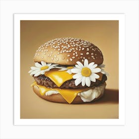 Cheeseburger With Daisies Art Print