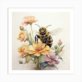 Bee On Flowers Art Print