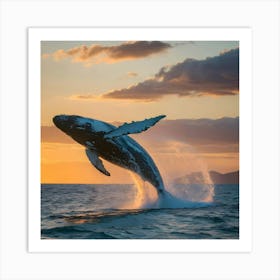 Humpback Whale Leaping Out Of The Water 1 Art Print