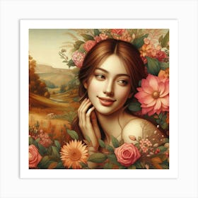 Beautiful Girl With Flowers Art Print