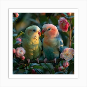 Two Birds Sitting On A Branch Art Print