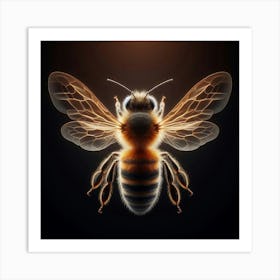 Bee On Black Background 3 Art Print