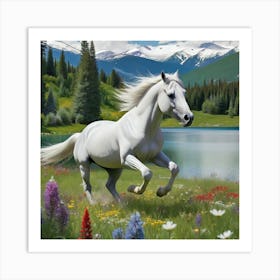 White Horse In The Meadow Art Print