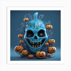 Scary Blue Halloween Skull Art Print