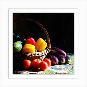 Basket Of Ripe Fresh Farm Harvest Overflowing With Assorted Vegetables And Fruits Vibrant Purple E (3) Art Print