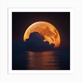 Celestial Moon, Astronomy, Realistic Full Moon, Moon behind Dark Clouds, Digital Art Print, Home Decor Art Print