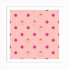 Geometric Pattern With Bright Pink And Orange Sunshine On Light Pink Square Art Print