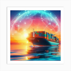 Shipping Container In The Ocean Art Print