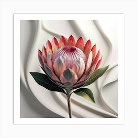 A Breathtakingly Detailed, Ultra High Resolution Digital Illustration Of A Majestic Protea Flower, Rendered In Vibrant, Lifelike Colors, With Intricate Textures And Delicate Petals That Appear Soft To The Touch 2 Art Print