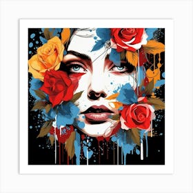 Roses On A Woman'S Face 2 Art Print