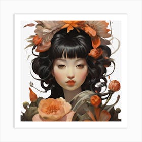 Asian Girl With Flowers Art Print