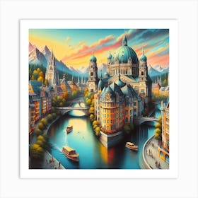 Cityscape Of Munich Art Print