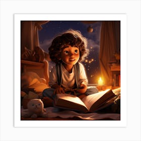 Little Boy Reading A Book 1 Art Print