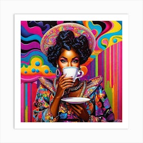 Woman Drinking Coffee Art Print