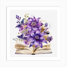 Purple Flowers On An Open Book Art Print